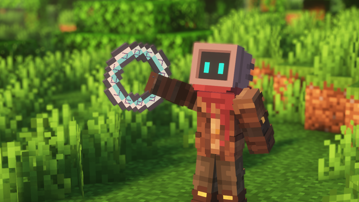 Minecraft-style character presenting a ring-shaped fantasy weapon